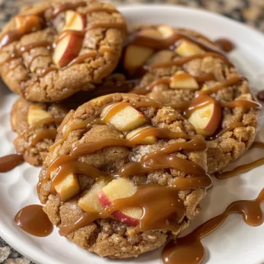 Caramel Apple Cookies with Rich Salted Caramel Drizzle