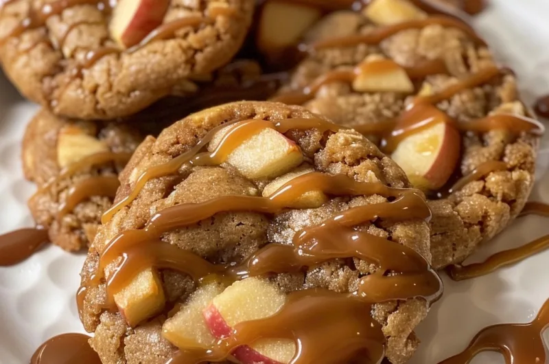 Caramel Apple Cookies with Rich Salted Caramel Drizzle