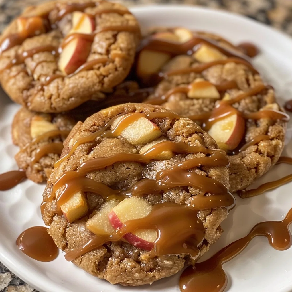 Caramel Apple Cookies with Rich Salted Caramel Drizzle