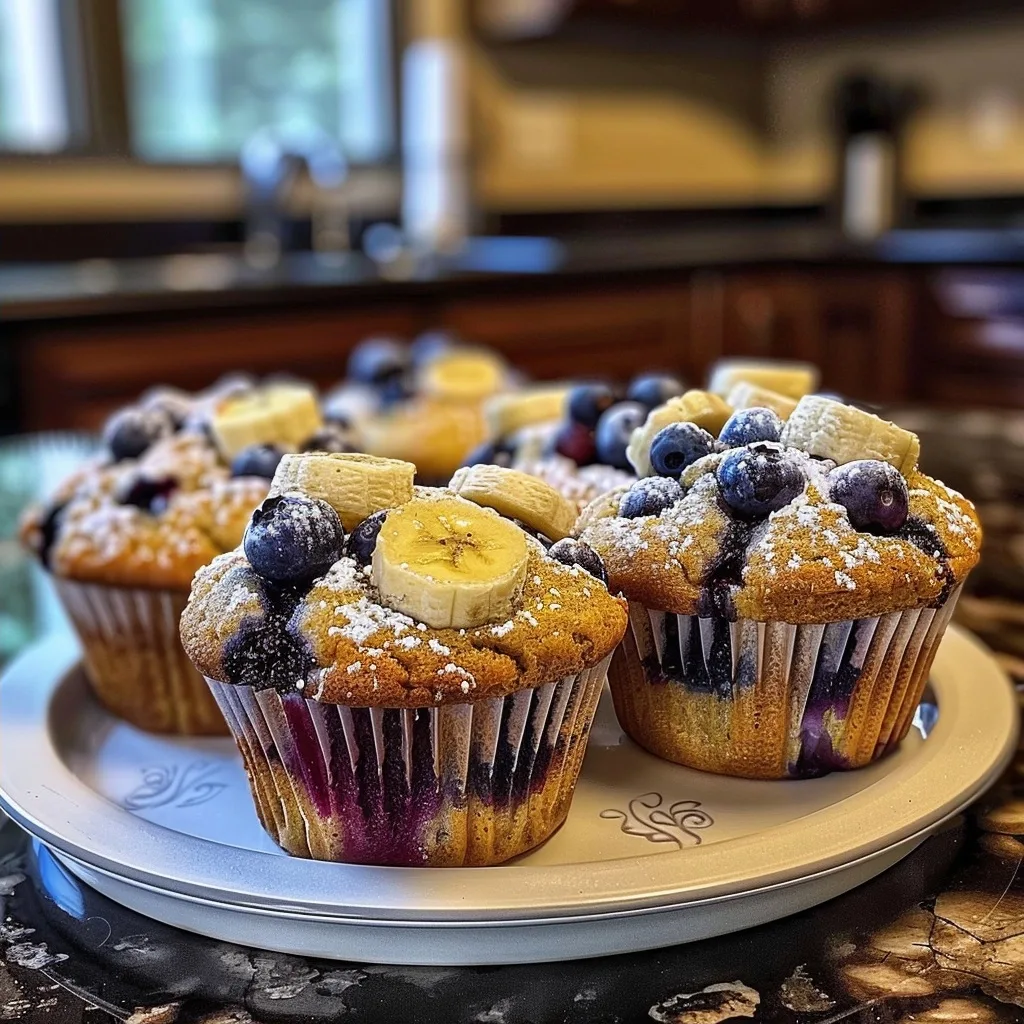 Fluffy Banana Blueberry Breakfast Muffins