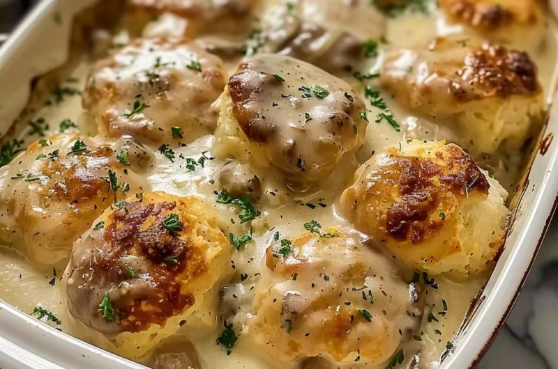 Overnight Biscuits and Gravy Casserole