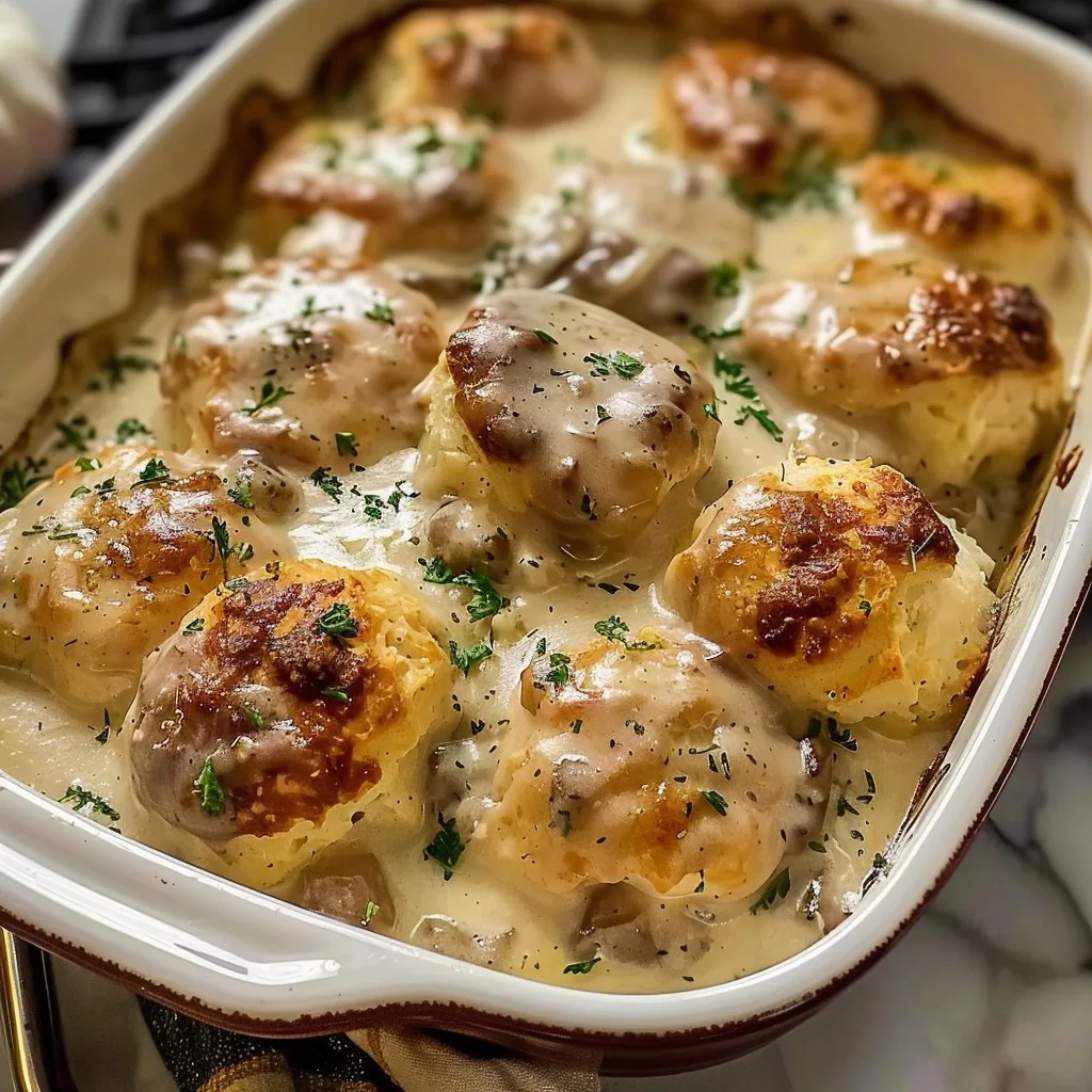 Overnight Biscuits and Gravy Casserole