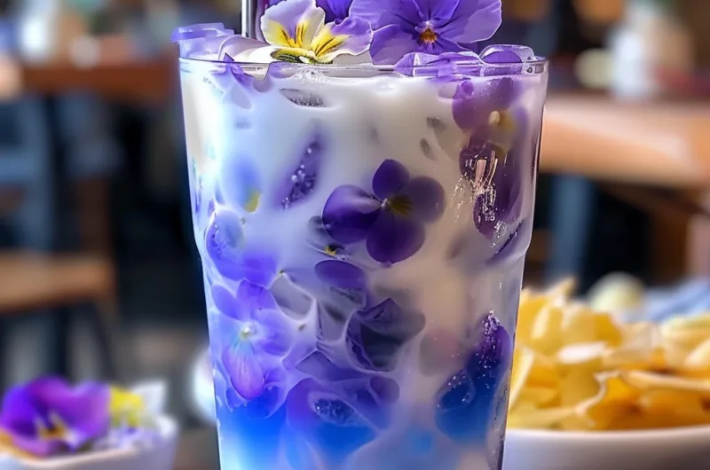 Iced Butterfly Pea Flower Tea Latte: Refreshing Berry Blue Brew